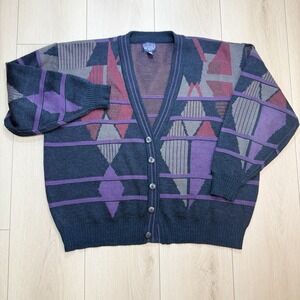 VTG 90s Boulevard Big Man 2X Cardigan Sweater Geometric Knit USA Oversized EUC